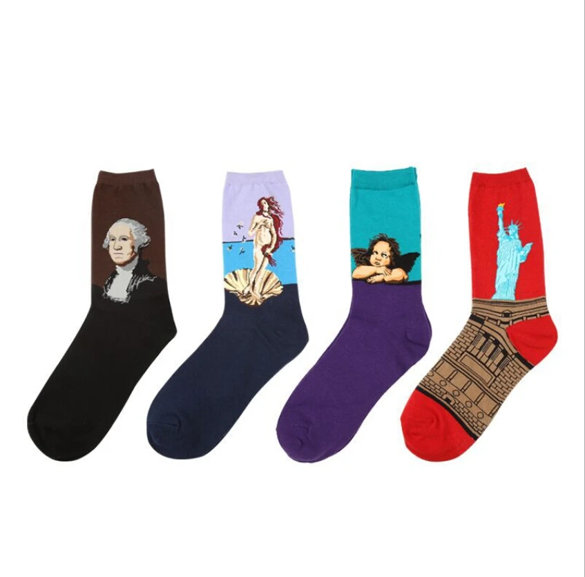 1 Pair Autumn Winter Retro Men Socks Couple Socks New Art Van Gogh Mural World Famous Oil Painting Series Funny Socks thumbnail 2