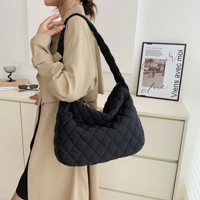 Women's Vintage Nylon Shoulder Underarm Bag Female Casual Waterproof Crossbody Hobo Bags For Lady Quilted Large Capacity Handbag thumbnail 3