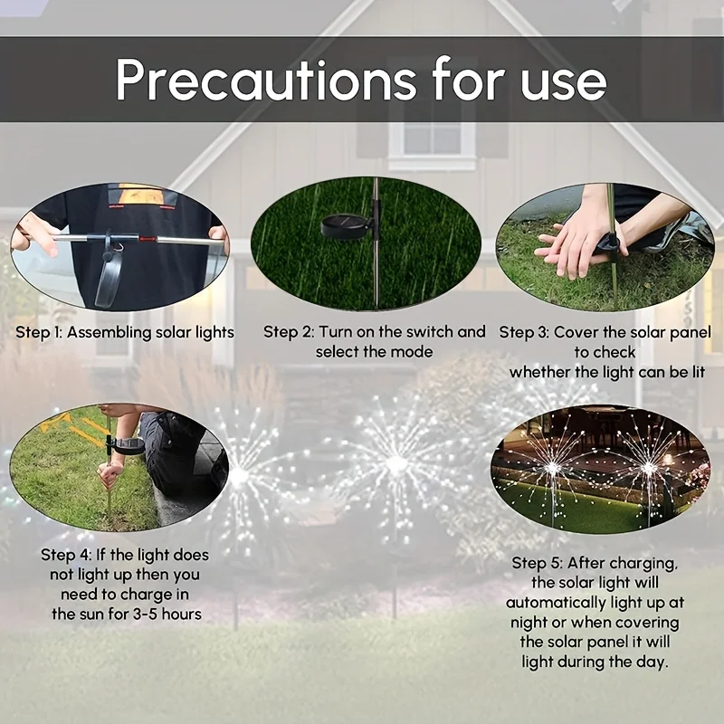 1 Packs Solar Fairy Lights,Waterproof Outdoor Firework Lights,LEDs Garden Flower Light For Garden Christmas Party DIY Decoration thumbnail 5