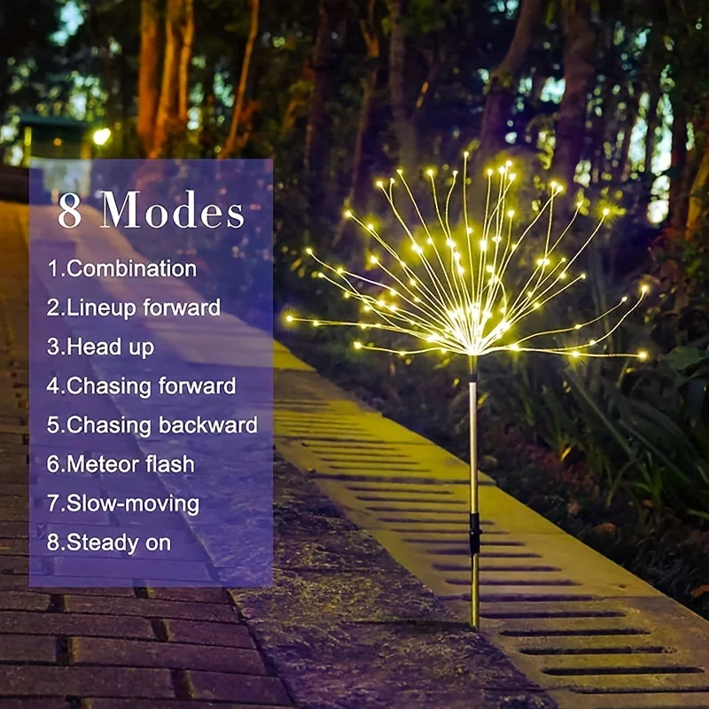 1 Packs Solar Fairy Lights,Waterproof Outdoor Firework Lights,LEDs Garden Flower Light For Garden Christmas Party DIY Decoration thumbnail 4