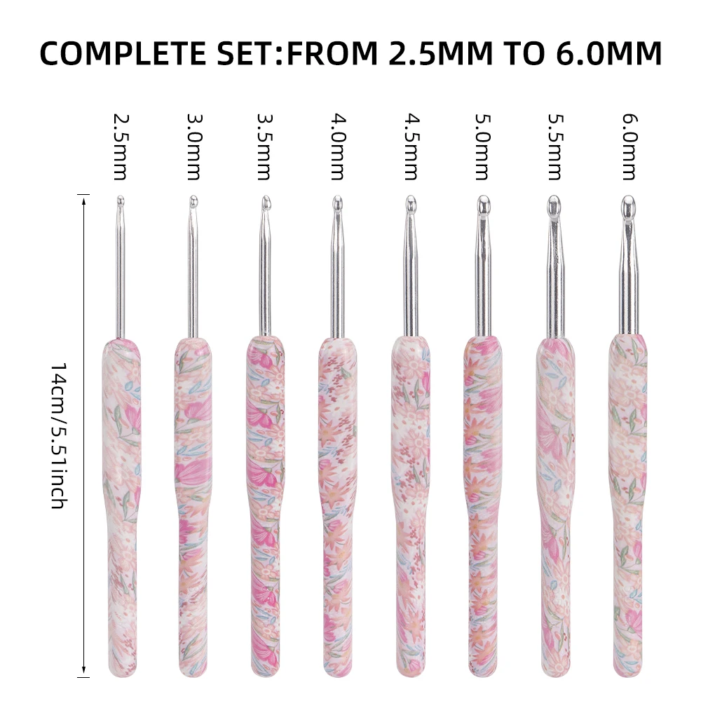8 Size Crochet Hooks Set, MultiColor, 2(B)-6mm(J) Ergonomic Crochet Hooks with Case for Arthritic Hands, Crochet Lovers Gift thumbnail 6
