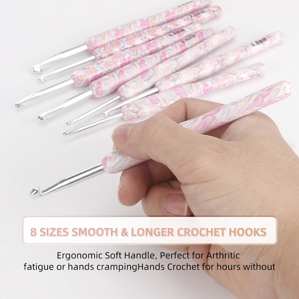 8 Size Crochet Hooks Set, MultiColor, 2(B)-6mm(J) Ergonomic Crochet Hooks with Case for Arthritic Hands, Crochet Lovers Gift thumbnail 5