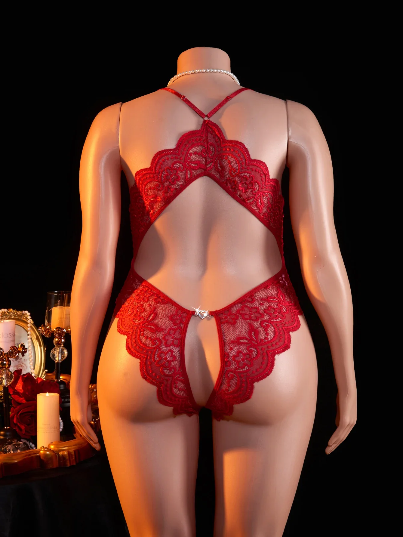 Plus Size Sexy Crotchless Lingerie Women Black Lace Hollow Baby Doll Bodysuit Erotic Costumes Deep V Open Bra Cosplay Maid Dress thumbnail 6