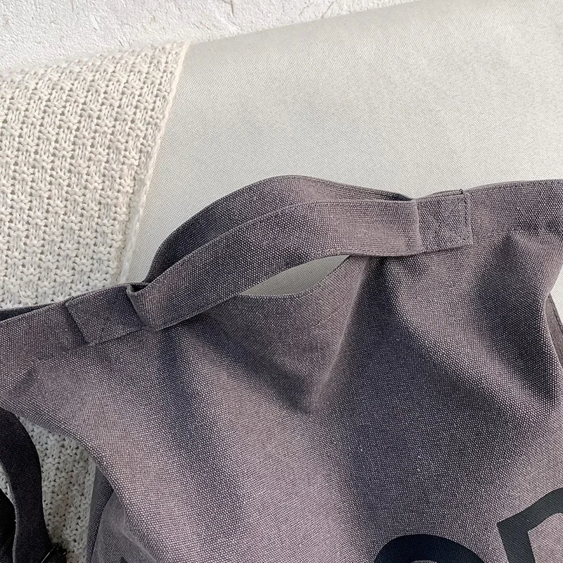 Letter Solid Color Printed Canvas Big Bag Trendy Men's Large Capacity Tote Bag One Shoulder Crossbody Bag thumbnail 3