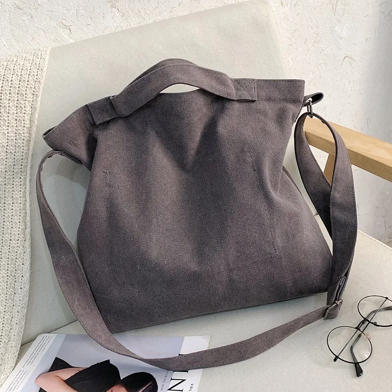 Letter Solid Color Printed Canvas Big Bag Trendy Men's Large Capacity Tote Bag One Shoulder Crossbody Bag thumbnail 2