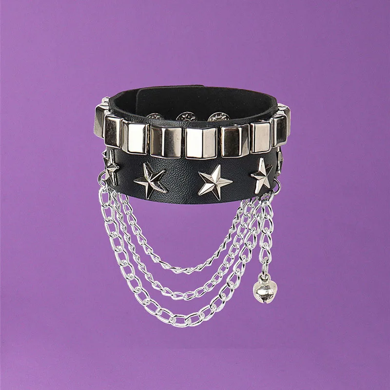 Punk Rivet Star PU Leather Bracelet For Women Men Hip Hop Gothic Dark Girl Rock Jewelry Pendant Love Chain Hip Hop Accessories thumbnail 6