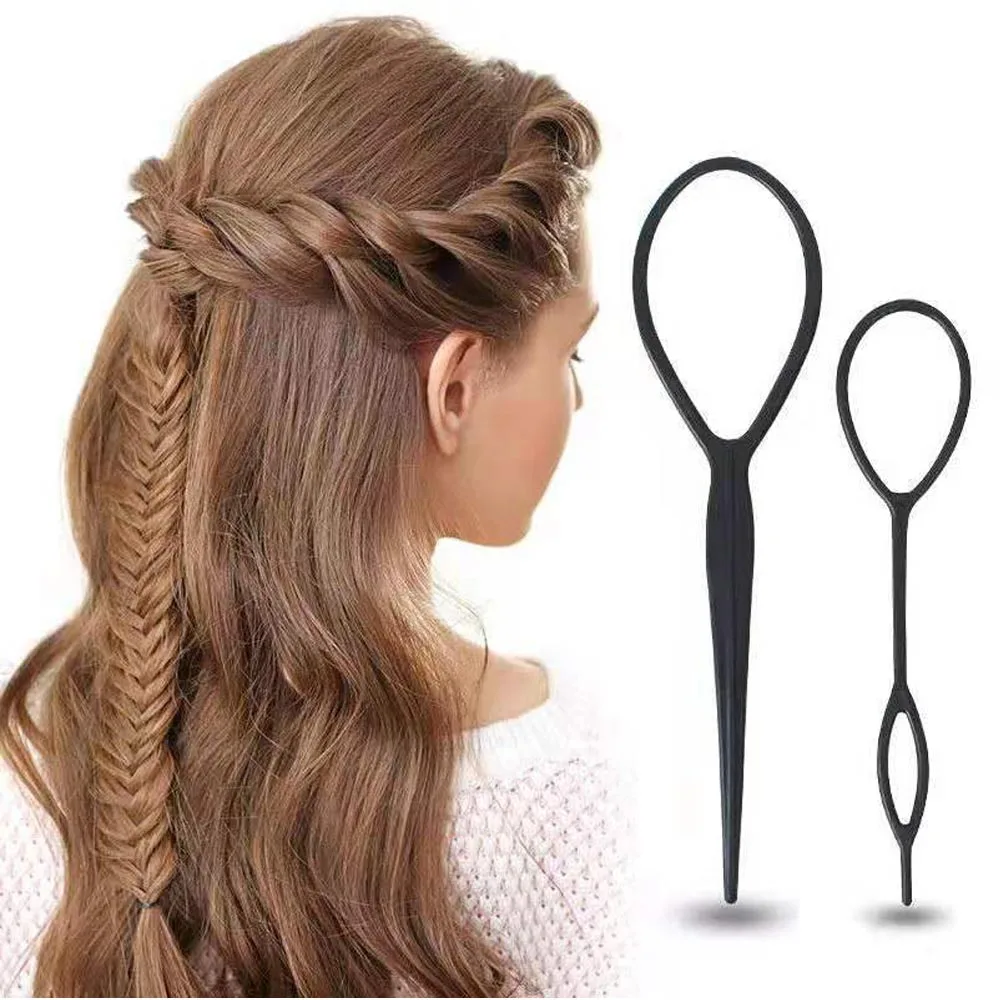 2pcs/S et Ponytail Creator Plastic Loop Black Pony Topsy Tail Clip Hair Accessories Braiding Maker Styling Tool For Women Girls thumbnail 2