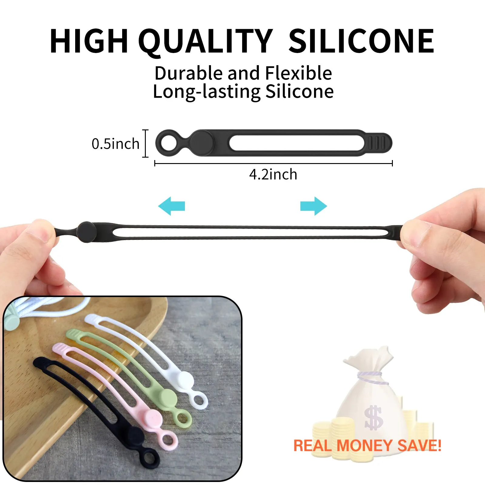 Silicone Cable Ties,Cord Organizer,Cable Straps,Reusable Cord Ties,Travel Cable Organizer ,Cute Elastic Tie, Wire Ties thumbnail 3