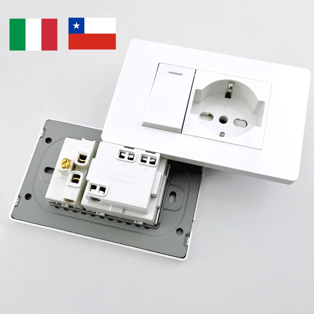 White Italy Chile Outlet with USB Smart Type-c Fast Charging,Dual USB Wall Socket Chile Plugs Plastic Panel Light Switch Sat TV thumbnail 5