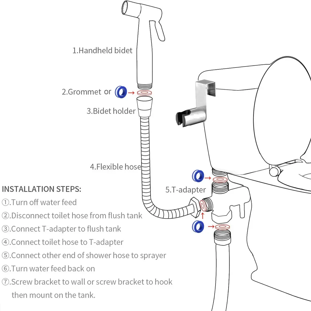 Handheld Toilet Bidet Sprayer Set Stainless Steel Hand Bidet faucet Sprayer Guns Bathroom Hand Sprayer Shower Head Self Cleaning thumbnail 6