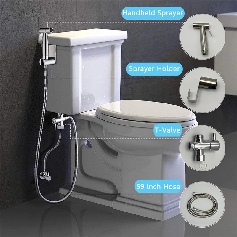 Handheld Toilet Bidet Sprayer Set Stainless Steel Hand Bidet faucet Sprayer Guns Bathroom Hand Sprayer Shower Head Self Cleaning thumbnail 3
