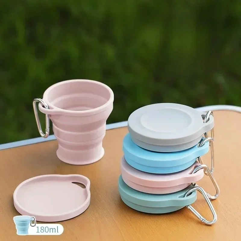 180ml Folding Cup Mini Retractable Cup Silicone Portable Teacup Outdoor Travel Coffee Telescopic Drinking Mug with Lid thumbnail 2