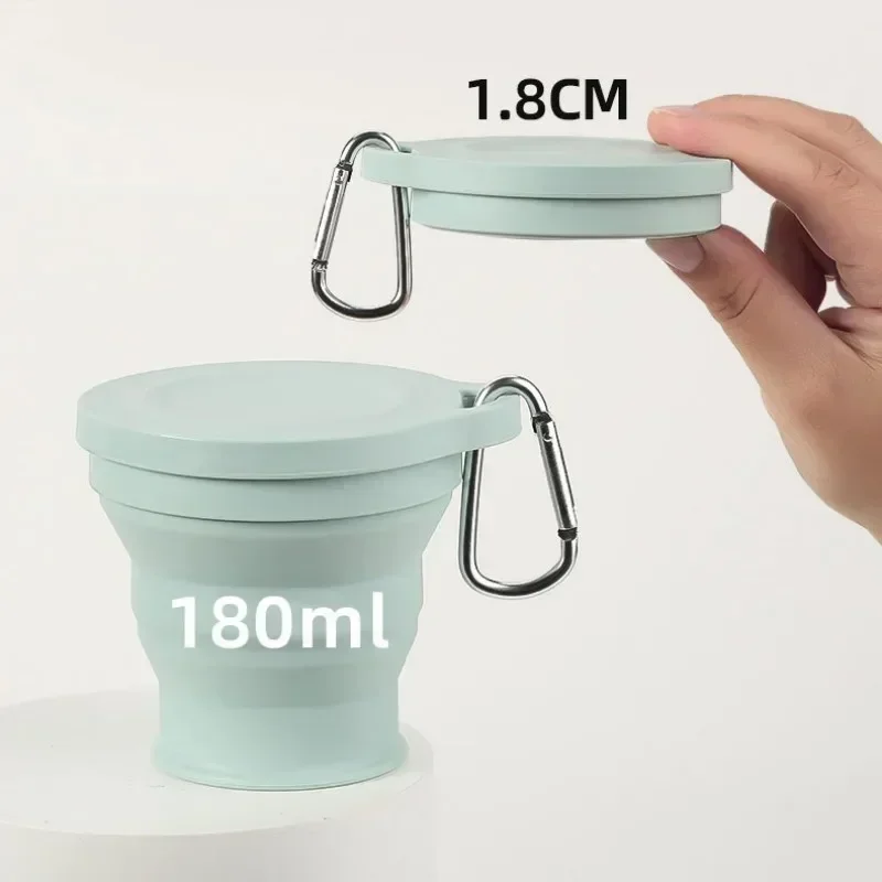 180ml Folding Cup Mini Retractable Cup Silicone Portable Teacup Outdoor Travel Coffee Telescopic Drinking Mug with Lid thumbnail 5