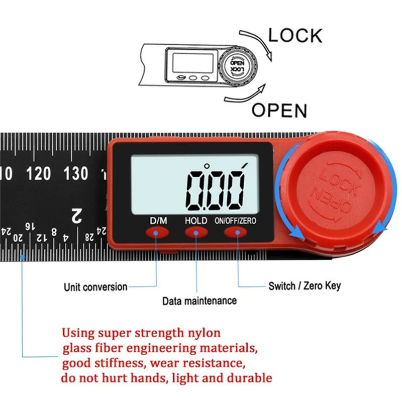 2-in-1 Digital Angle Meter Inclinometer Digital Angle Ruler Electronic Goniometer Protractor Angle finder Measuring Tool thumbnail 5