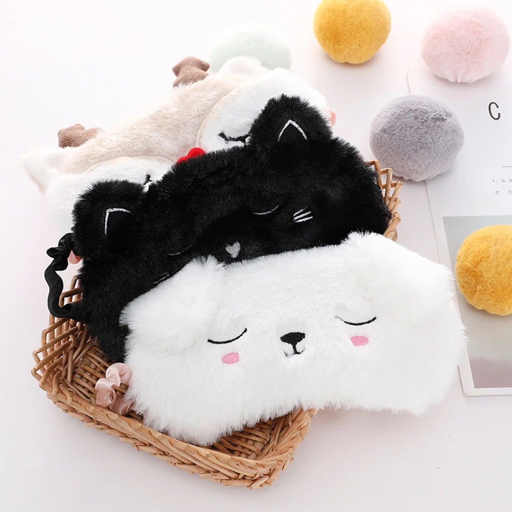 Cute Sleep Mask Eye Sort Bandage Plush Blindfold Cover Sleeping Dream For Girl Women Night Animal Eyepatch Nap Relax Health Care thumbnail 2