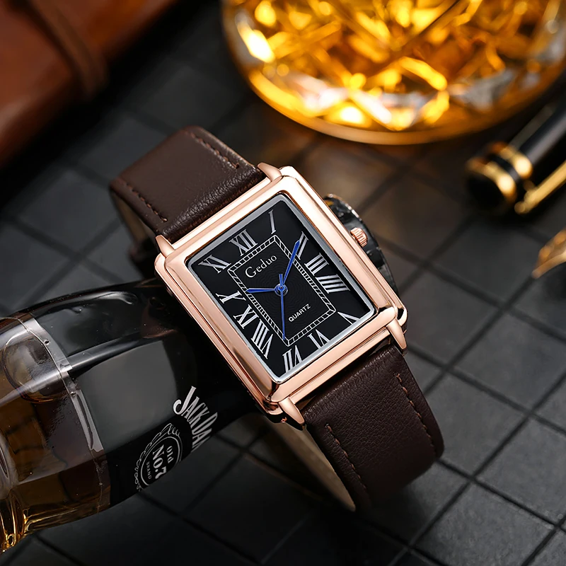 2025 New Fashion Designer Rectangle Dial Quartz Watch For Men Casual Leather Strap Luxury Business Wristwatch Relogio Masculino thumbnail 3