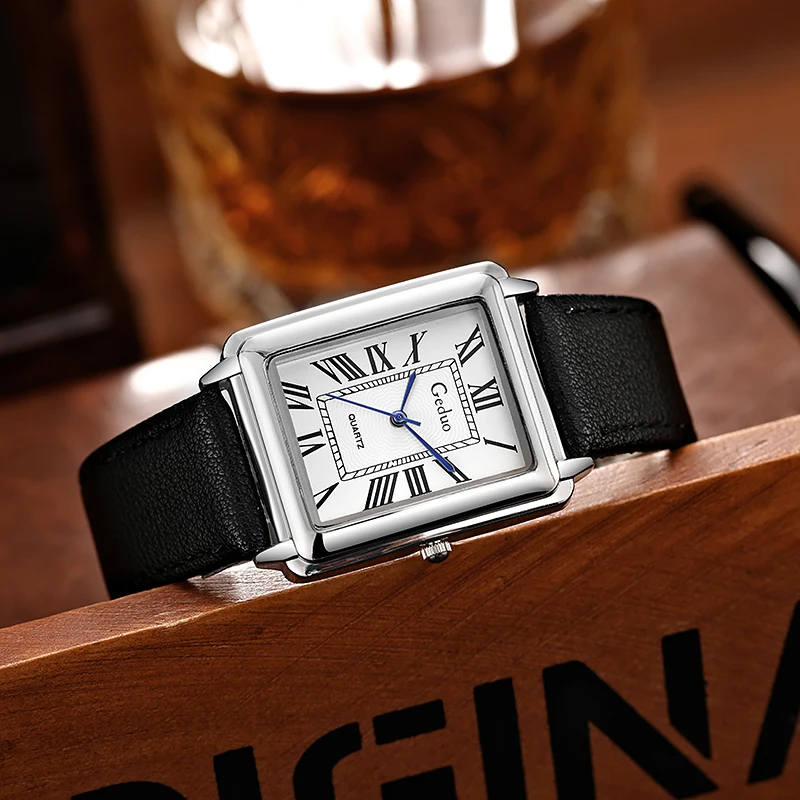 2025 New Fashion Designer Rectangle Dial Quartz Watch For Men Casual Leather Strap Luxury Business Wristwatch Relogio Masculino thumbnail 2