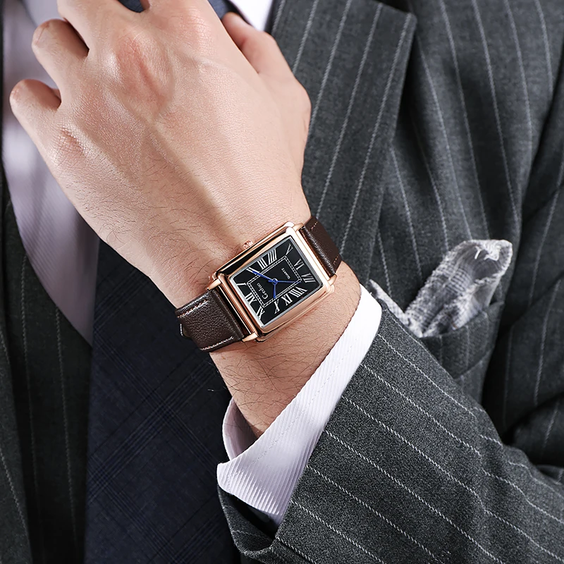 2025 New Fashion Designer Rectangle Dial Quartz Watch For Men Casual Leather Strap Luxury Business Wristwatch Relogio Masculino thumbnail 4