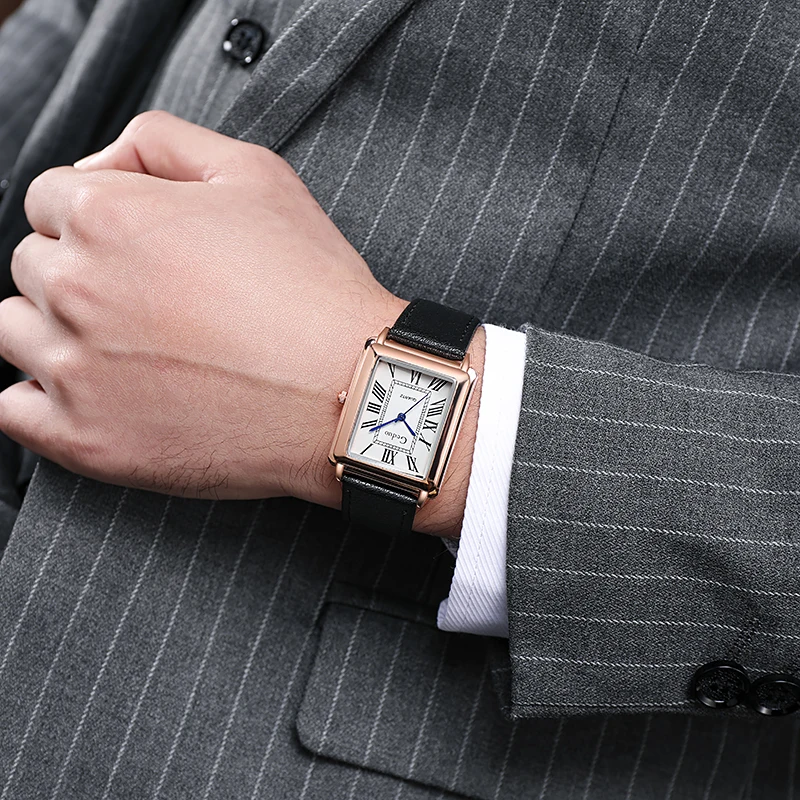 2025 New Fashion Designer Rectangle Dial Quartz Watch For Men Casual Leather Strap Luxury Business Wristwatch Relogio Masculino thumbnail 5