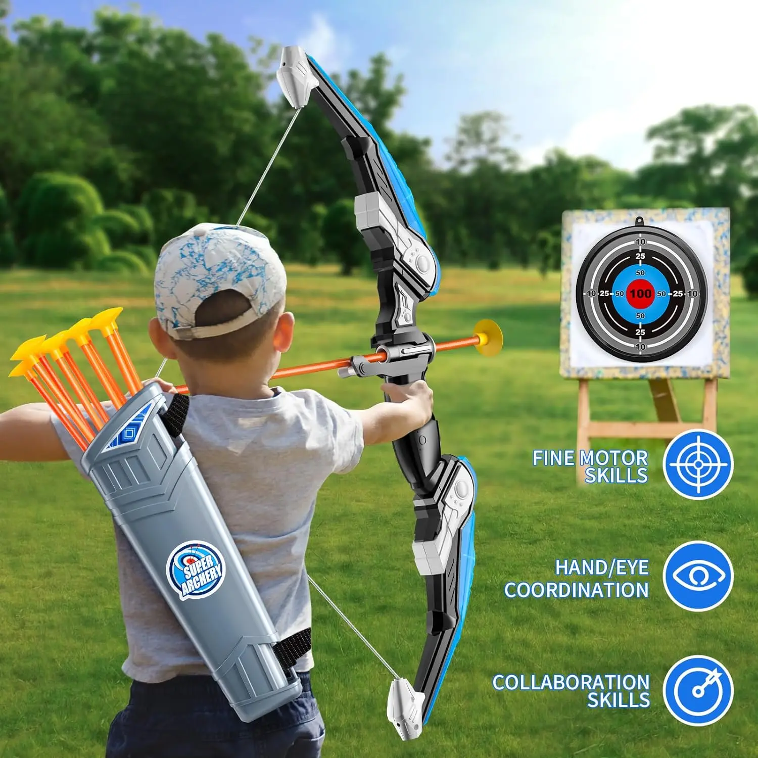 Kids Bow and Arrow Set, LED Light Up Archery Toys Set for Kids Ages 4-8 8-12, with 10 Suction Cup Arrows, Target & Quiver, Boys thumbnail 4