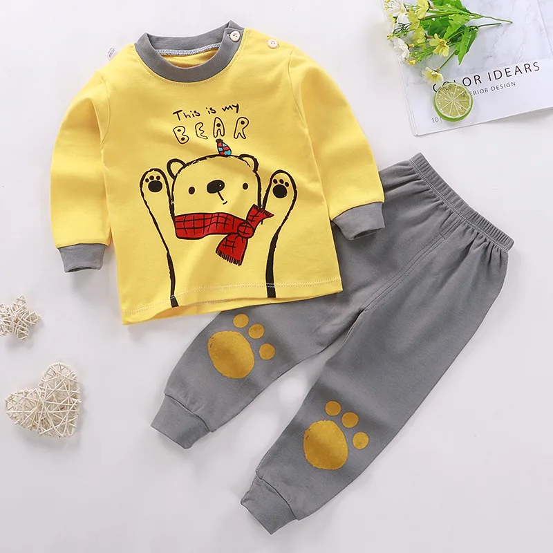 New Child Pure Cotton Underwear Two Piece Boys And Girls Autumn Clothes Toddler Cartoon Long Sleeve Pajama Suits Home Wear