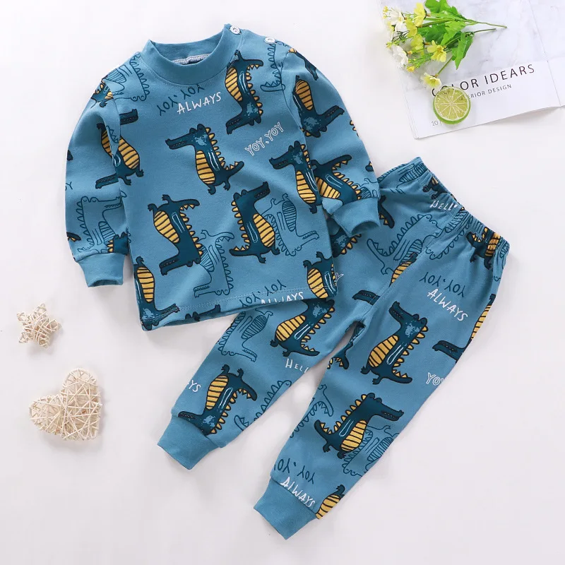 New Child Pure Cotton Underwear Two Piece Boys And Girls Autumn Clothes Toddler Cartoon Long Sleeve Pajama Suits Home Wear thumbnail 4