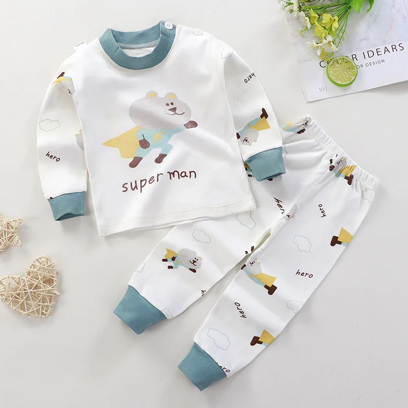 New Child Pure Cotton Underwear Two Piece Boys And Girls Autumn Clothes Toddler Cartoon Long Sleeve Pajama Suits Home Wear thumbnail 5