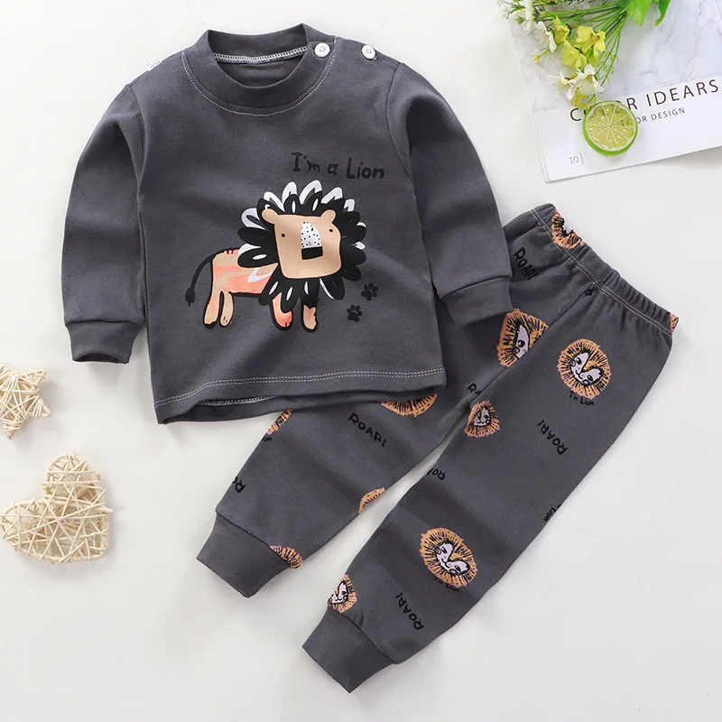 New Child Pure Cotton Underwear Two Piece Boys And Girls Autumn Clothes Toddler Cartoon Long Sleeve Pajama Suits Home Wear thumbnail 2