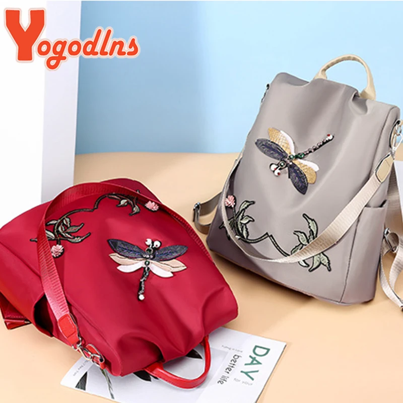 Yogodlns Fashion Embroidery Backpack Women Waterproof Oxford Travel Bag Large Capacity Rucksack Multifunction Laptop Backpack thumbnail 4