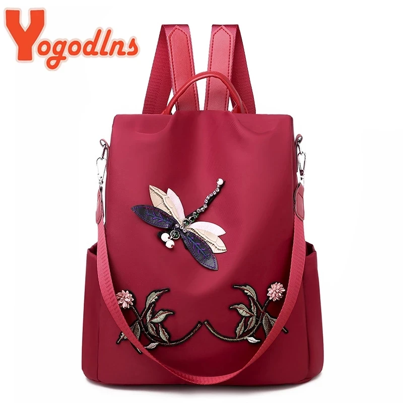 Yogodlns Fashion Embroidery Backpack Women Waterproof Oxford Travel Bag Large Capacity Rucksack Multifunction Laptop Backpack thumbnail 2