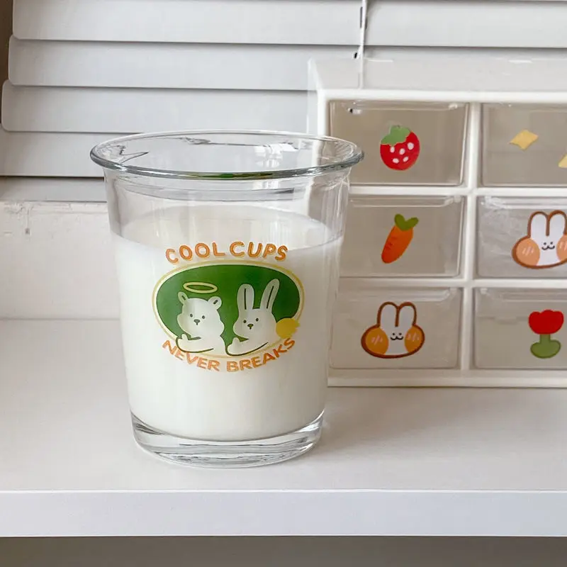 Transparent Glass Cup Juice Cups Cute Tea Milk 300ml Coffee Mug Drinkware Dining for Breakfast Cup Cold Extract Drinkware Cups thumbnail 4