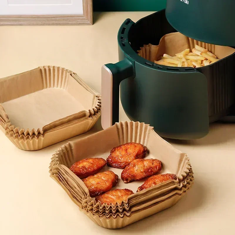 50/100PCS Air Fryer Disposable Paper Square Round Baking Paper Barbecue Plate NonStick Mat Kitchen Oven Oil Absorbing Paper Tool thumbnail 2