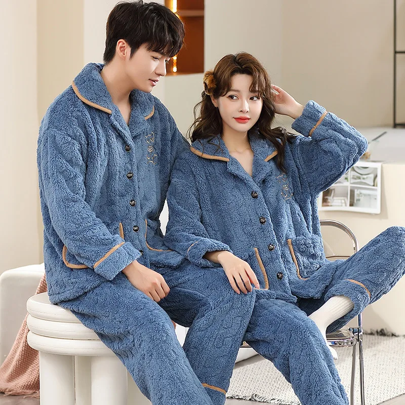 Pajama Large Size 6Xl Man Warm Winter Lovers Nightwear Sleepwear Night Outfit Flannel Pajamas Set Thick Nightwear Long Sleeve thumbnail 3