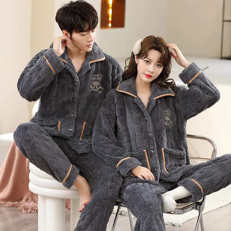 Pajama Large Size 6Xl Man Warm Winter Lovers Nightwear Sleepwear Night Outfit Flannel Pajamas Set Thick Nightwear Long Sleeve thumbnail 2
