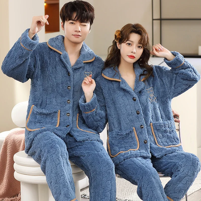 Pajama Large Size 6Xl Man Warm Winter Lovers Nightwear Sleepwear Night Outfit Flannel Pajamas Set Thick Nightwear Long Sleeve thumbnail 5