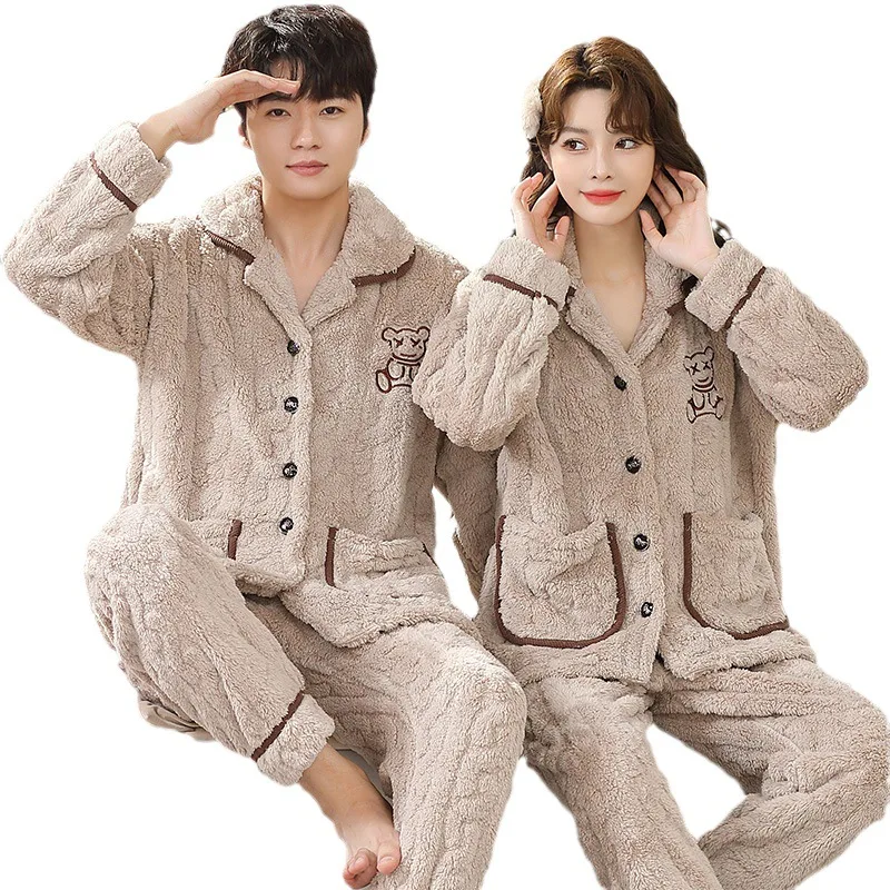 Pajama Large Size 6Xl Man Warm Winter Lovers Nightwear Sleepwear Night Outfit Flannel Pajamas Set Thick Nightwear Long Sleeve thumbnail 6