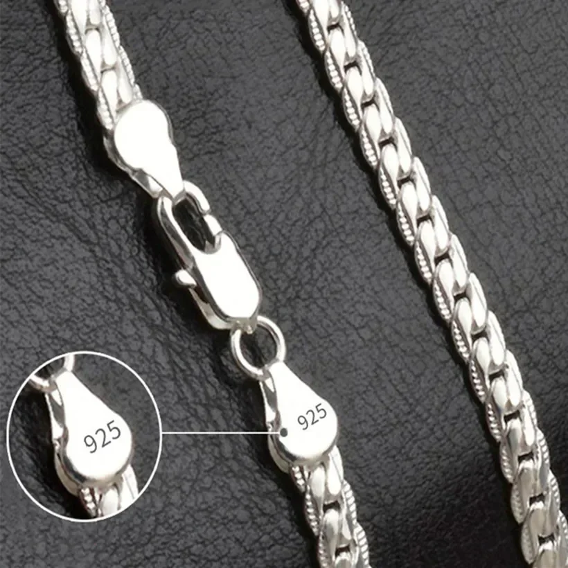 925 Sterling Silver 2 Piece Full Side Chain Necklace Bracelet Women Men Fashion Jewelry Set Wedding Gift thumbnail 4