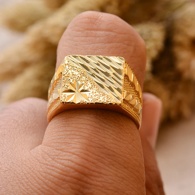 Dubai Middle Eastern Gold Color Rings For  Men Weddings Ring Engagements Flower and Gifts