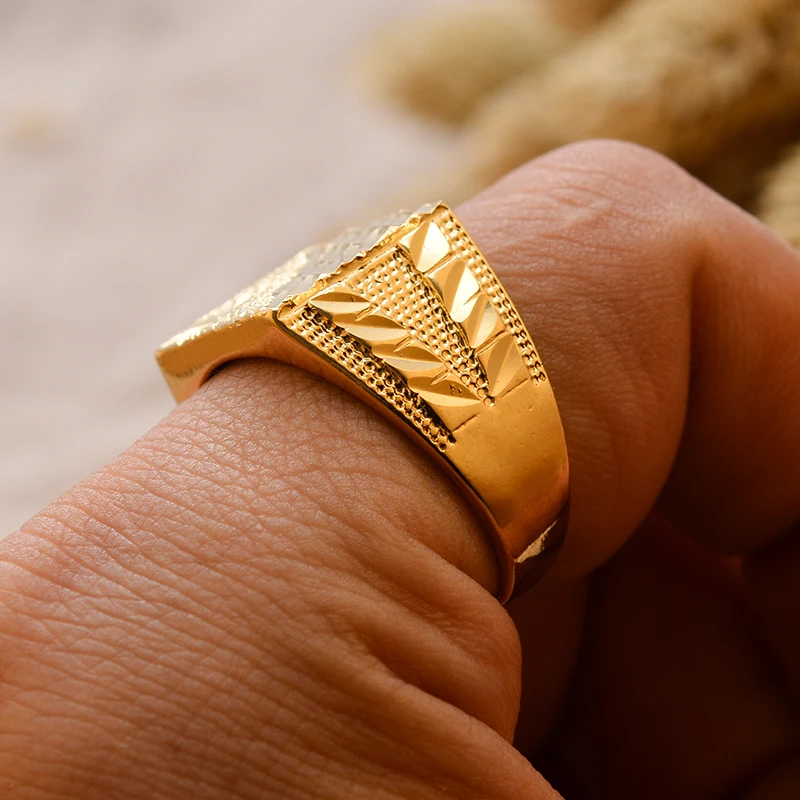 Dubai Middle Eastern Gold Color Rings For  Men Weddings Ring Engagements Flower and Gifts thumbnail 4