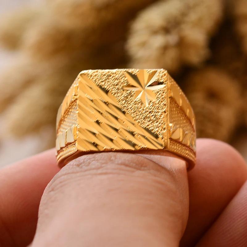 Dubai Middle Eastern Gold Color Rings For  Men Weddings Ring Engagements Flower and Gifts thumbnail 5