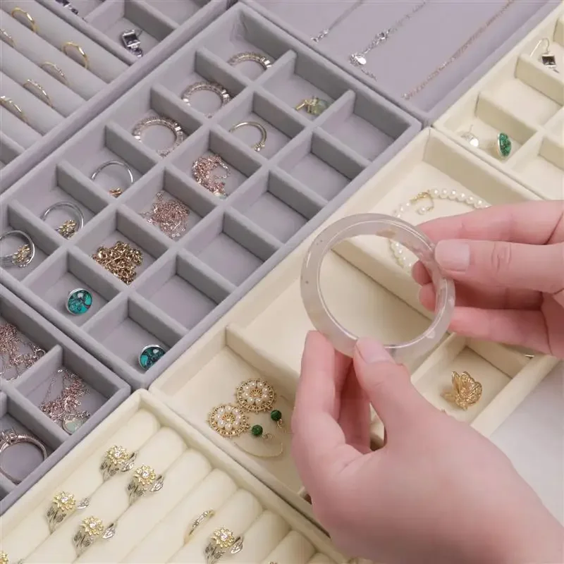 Upgrade Velvet Jewelry Storage Box Necklace Stackable Display Tray Bracelet Earring Organizers DIY Handicrafts Drawer Box Grey thumbnail 3