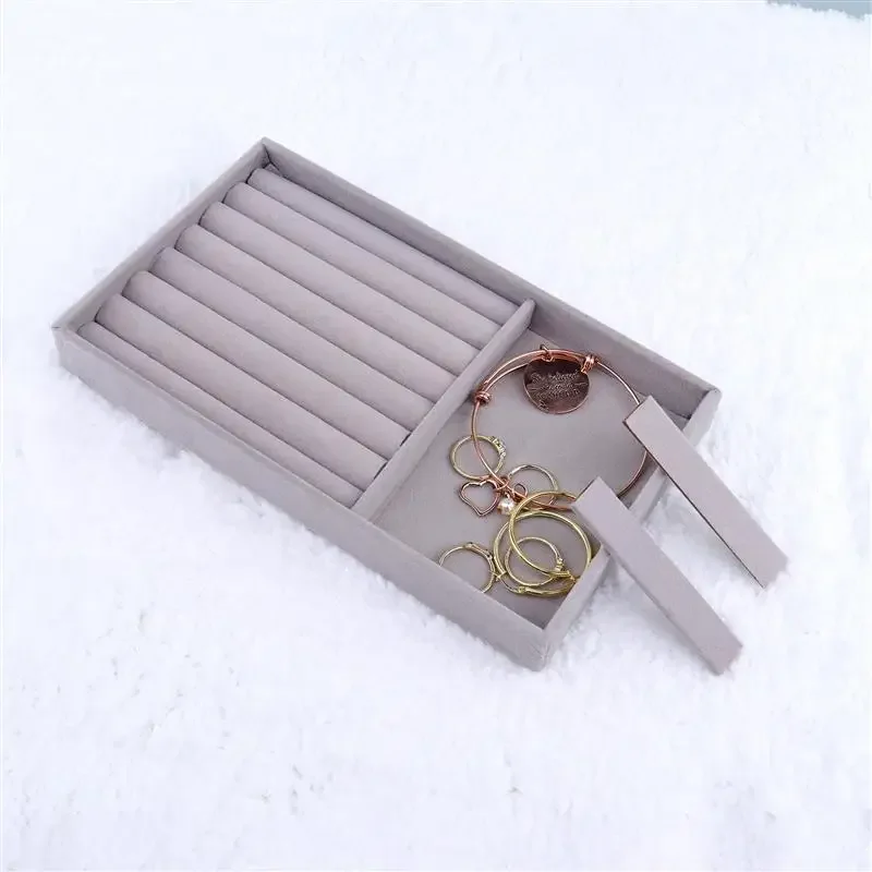 Upgrade Velvet Jewelry Storage Box Necklace Stackable Display Tray Bracelet Earring Organizers DIY Handicrafts Drawer Box Grey thumbnail 6