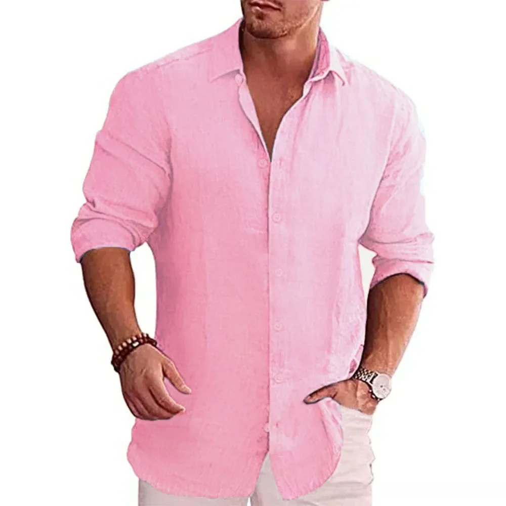 Cotton Linen Autumn Hot Selling Men's Long Sleeve Shirt Solid Color Casual Style Plus Size Men's Casual Linen Shirt thumbnail 4