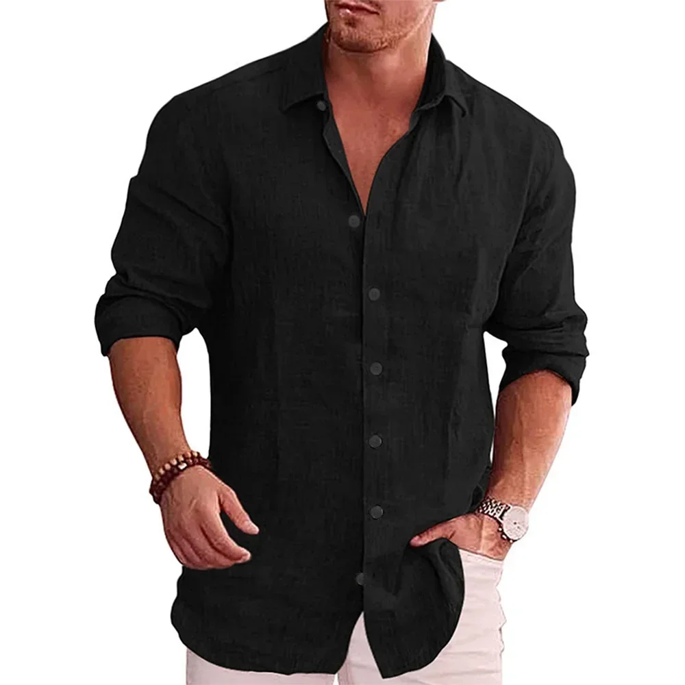 Cotton Linen Autumn Hot Selling Men's Long Sleeve Shirt Solid Color Casual Style Plus Size Men's Casual Linen Shirt thumbnail 2