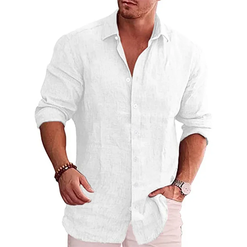 Cotton Linen Autumn Hot Selling Men's Long Sleeve Shirt Solid Color Casual Style Plus Size Men's Casual Linen Shirt thumbnail 3