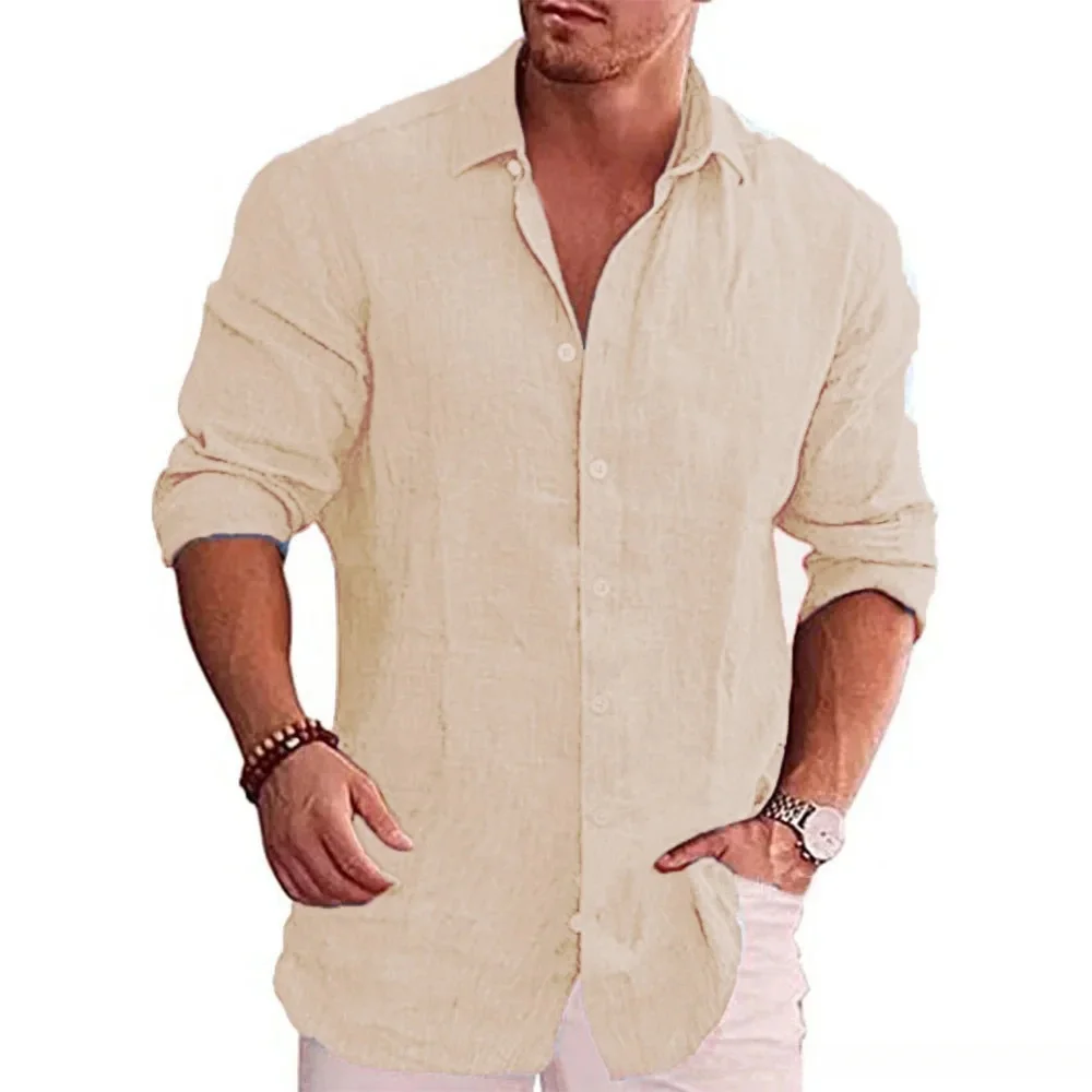 Cotton Linen Autumn Hot Selling Men's Long Sleeve Shirt Solid Color Casual Style Plus Size Men's Casual Linen Shirt thumbnail 5