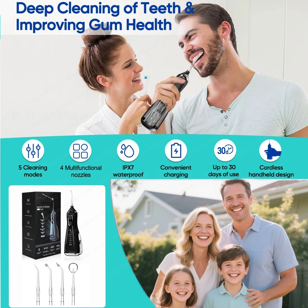 Oral Irrigator Portable Water Flosser Dental Pick 5 Modes 360° Rotated Jet For Cleaning Teeth Thread Floss Mouth Washing Machine thumbnail 4