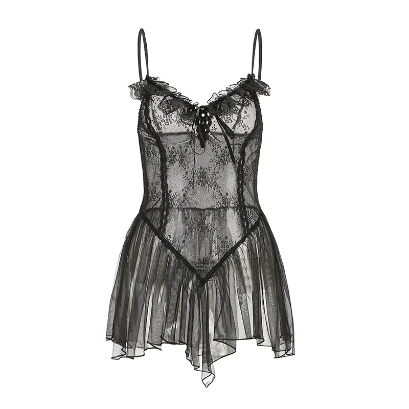 Sexy Sleepwear For Women Erotic Lace Dress Babydoll Lingerie V-neck Strap Nightwear Female Underwear Lenceria Sensual Mujer thumbnail 6