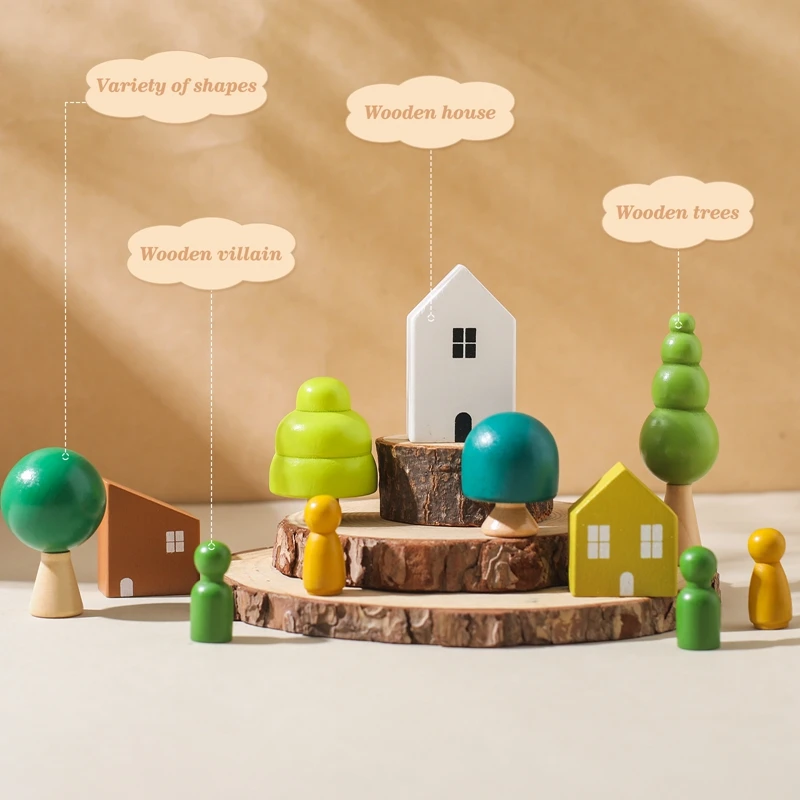 Montessori Sensory Toys  Stacking Toys For Baby Forest Houses Replica Wooden Forest Blocks  Early Childhood Education Game Gift thumbnail 3