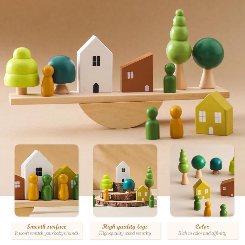 Montessori Sensory Toys  Stacking Toys For Baby Forest Houses Replica Wooden Forest Blocks  Early Childhood Education Game Gift thumbnail 2